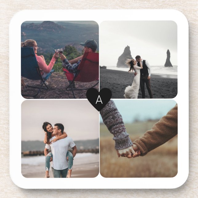 Dessous-de-verre Collage photo et monogramme des jeunes mariés (Devant)