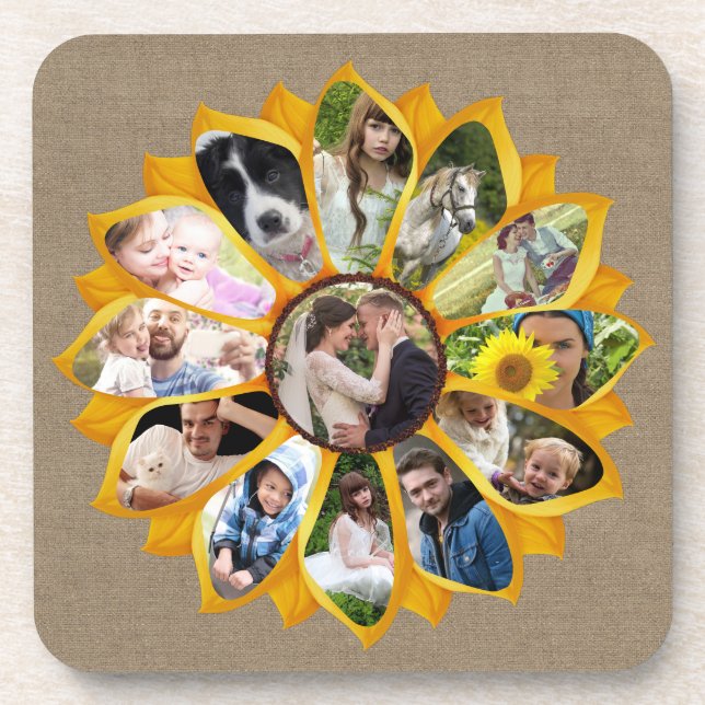 Dessous-de-verre Collage photo famille Sunflower Burlap 13 Photos F (Devant)