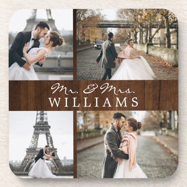 Dessous-de-verre Collage photo moderne Monogramme bois rustique nou (Devant)