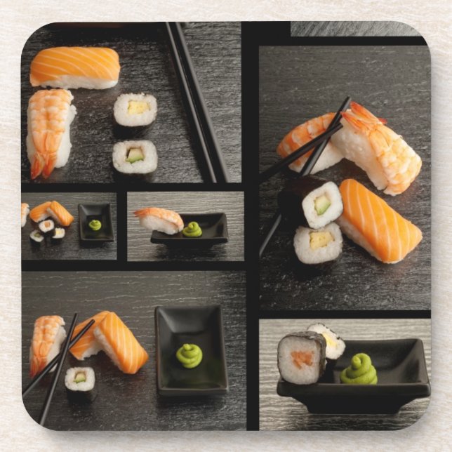Dessous-de-verre Collection de sushi sur l'arrière - plan noir (Devant)