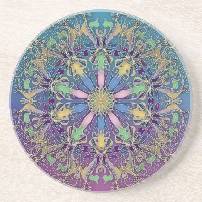Dessous de verre coloré en grès Mandala (Devant)
