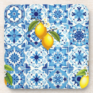 Dessous-de-verre Coloré, Méditerranée, mosaïque, bleu, citron,