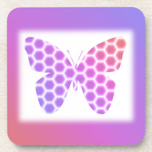 Dessous-de-verre Coloré Peach rose violet orné de papillon géométri