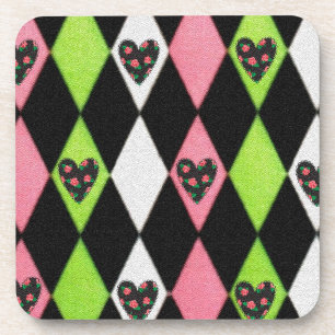 Dessous-de-verre Colorful harlequin Print with Rose Hearts