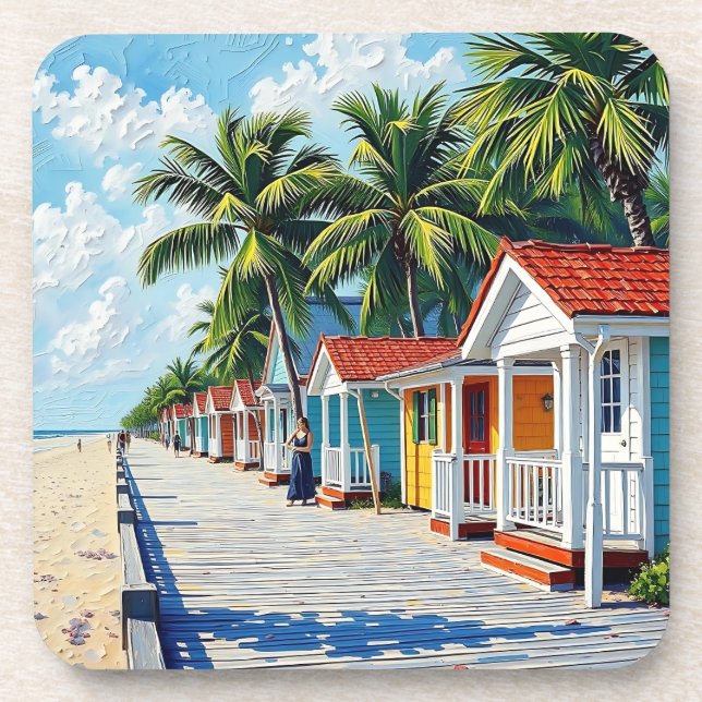 Dessous-de-verre Colorful Tropical Vibrant Beach Huts (Devant)