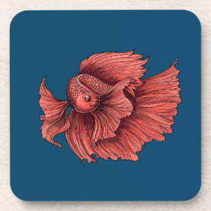 Dessous-de-verre Combat de poisson siamois corail
