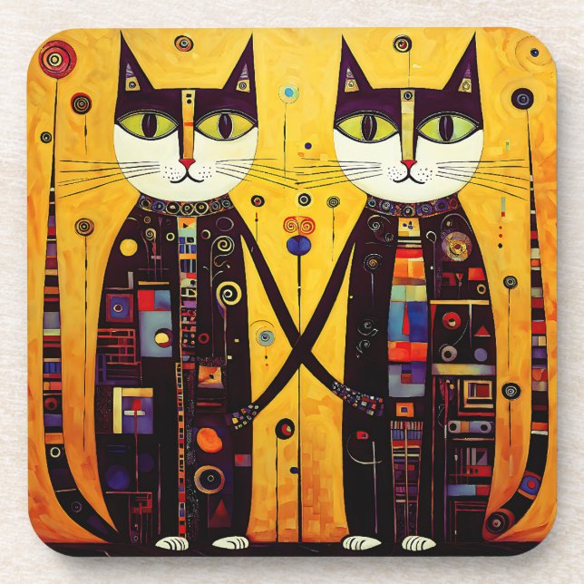 Dessous-de-verre Compagnons Abstraits : Une Histoire de Deux Chats (Devant)
