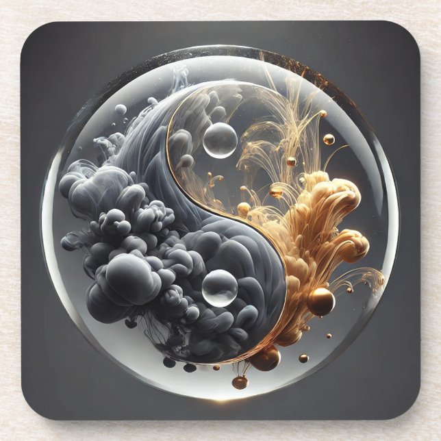 Dessous-de-verre Concept Yin Yang avec motifs fluides (Devant)