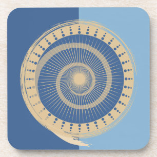Dessous-de-verre Conception Abstraite du cercle solaire bleu et bru
