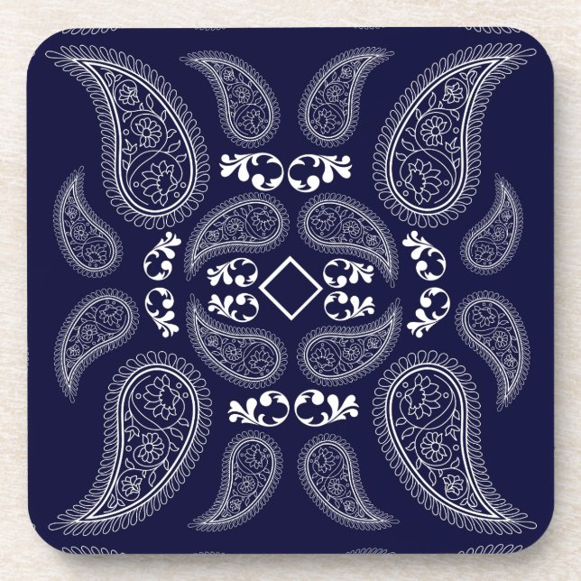 Dessous-de-verre Conception de cachemire floral bleu marine (Devant)