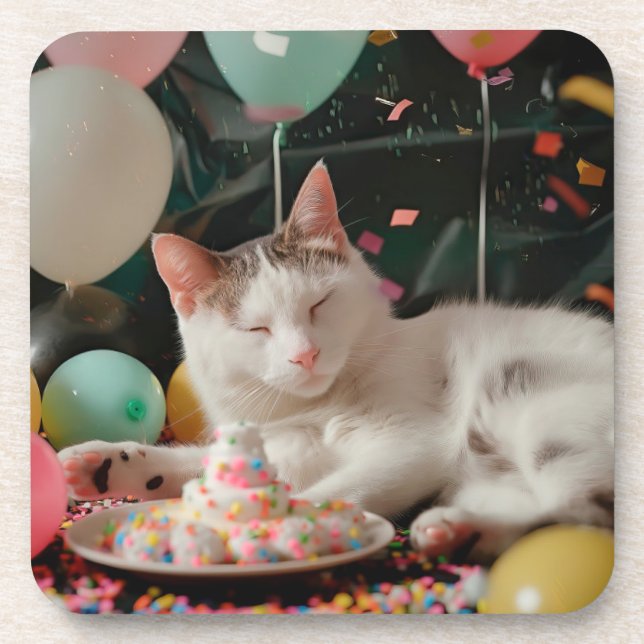 Dessous-de-verre Conception de célébration d'anniversaire de chat a (Devant)