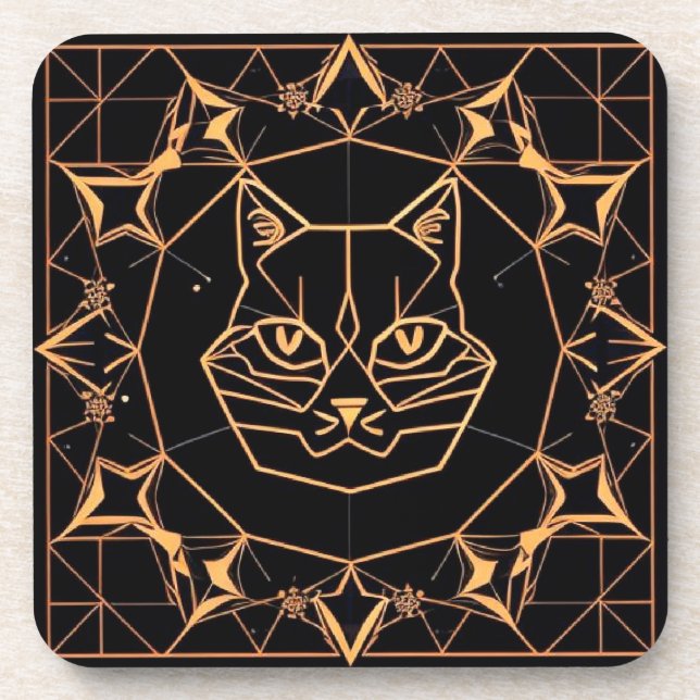 Dessous-de-verre Conception de chat géométrique avec lignes dorées (Devant)