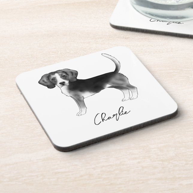 Dessous-de-verre Conception de chien Beagle en noir et blanc avec t (Côté gauche)