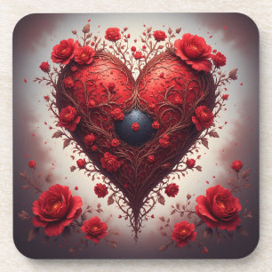 Dessous-de-verre Conception de cœur floral rouge avec des fleurs ép