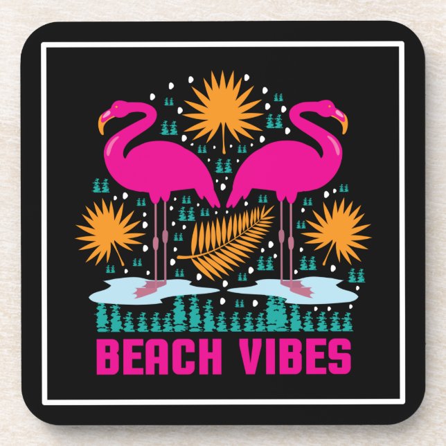 Dessous-de-verre Conception de flamants roses de vibes de plage (Devant)