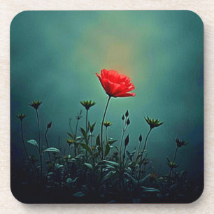 Dessous-de-verre Conception de Fleur Rouge Épanouie dans la Brume S