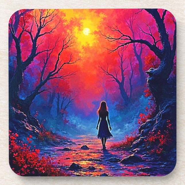 Dessous-de-verre Conception de la solitude de la fille de la forêt  (Devant)