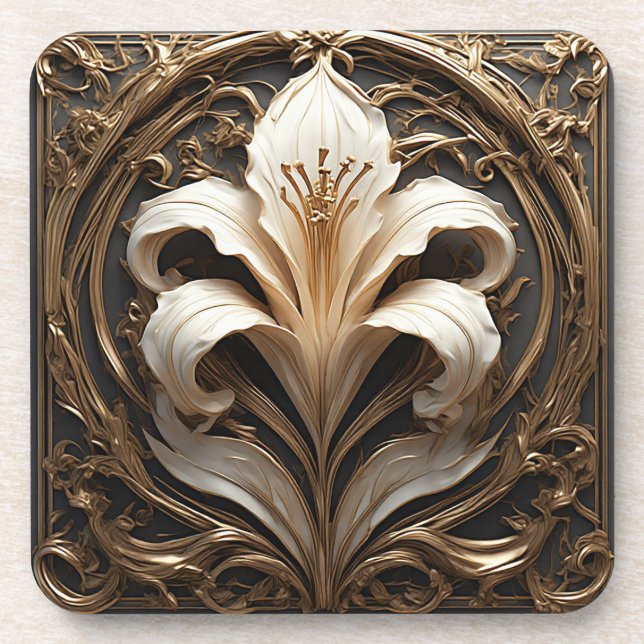 Dessous-de-verre Conception de lys luxueuse en or - œuvre d'art orn (Devant)