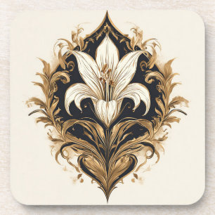 Dessous-de-verre Conception de lys luxueuse en or - œuvre d'art orn