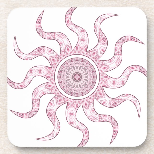 Dessous-de-verre Conception de Mandala au Soleil Rose (Devant)