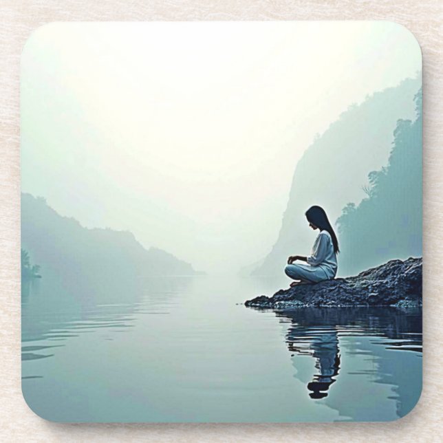 Dessous-de-verre Conception de méditation au bord de l'eau pacifiqu (Devant)