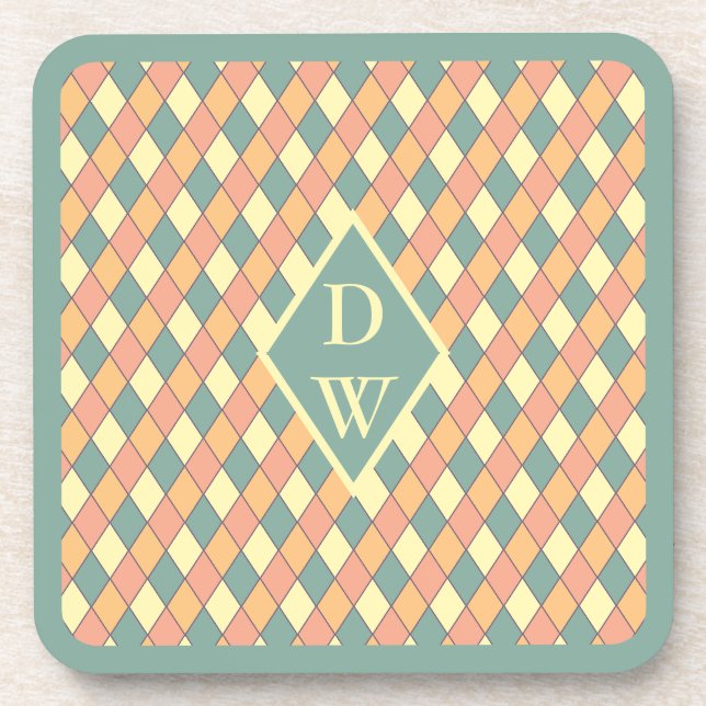 Dessous-de-verre Conception de monogramme diamant Harlequin pastel (Devant)