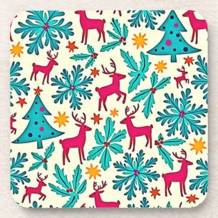 Dessous-de-verre Conception de motif d'arbre sarcelle et renne rose