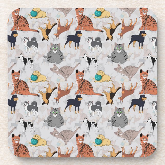 Dessous-de-verre Conception de motif de chiens et chats mignons (Devant)