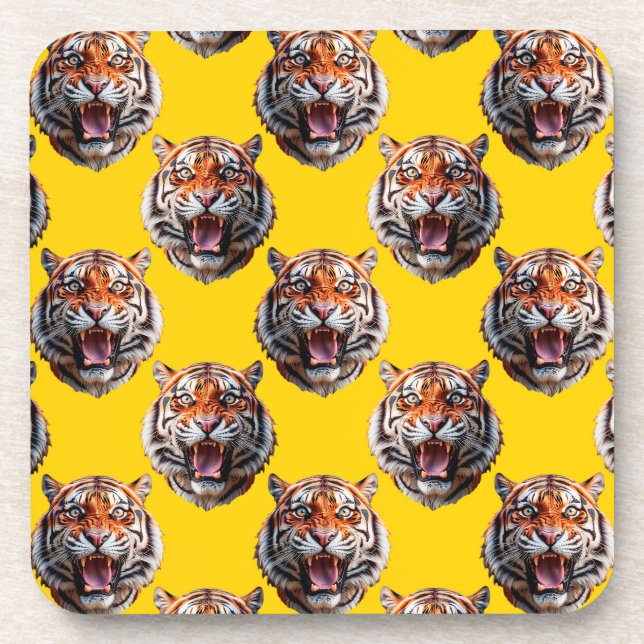 Dessous-de-verre Conception de motif tête de tigre jaune  (Devant)