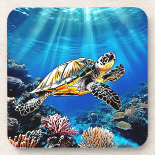 Dessous-de-verre Conception de récif de tortue lumineuse