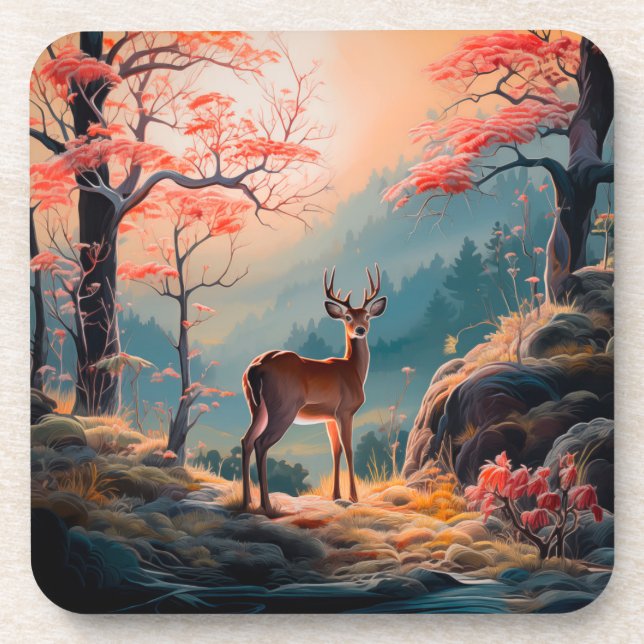 Dessous-de-verre Conception de scène forestière enchantée avec cerf (Devant)