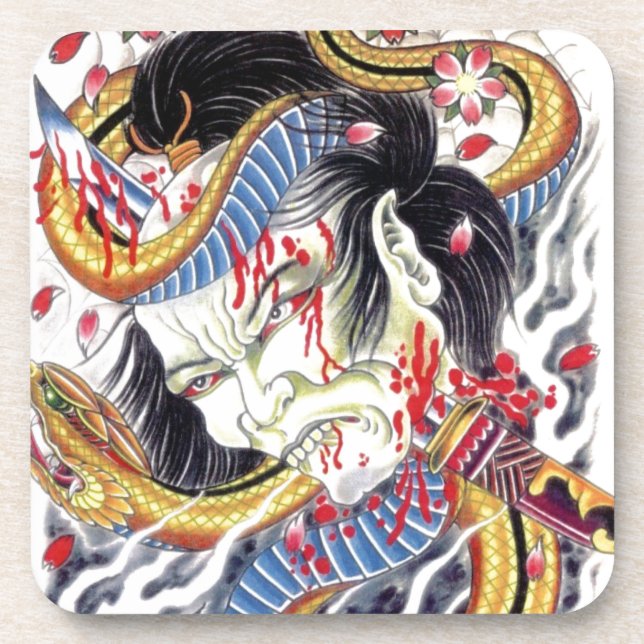 Dessous-de-verre Conception de tatouage Grotesque et serpent (Devant)