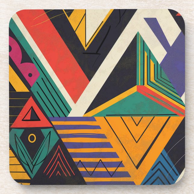 Dessous-de-verre Conception de triangles de couleurs vives avec mot (Devant)
