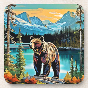 Dessous-de-verre Conception d'ours de montagne canadiens majestueux
