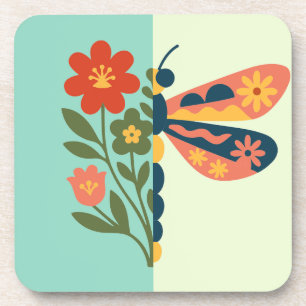 Dessous-de-verre Conception graphique de fleur et de papillon color