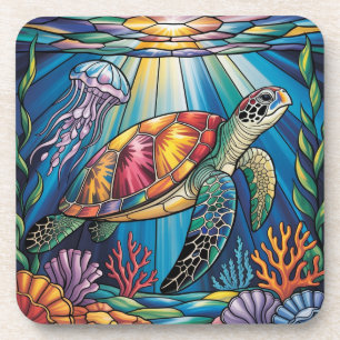Dessous-de-verre Conception vibrante de tortue marine en verre colo