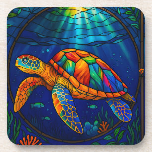 Dessous-de-verre Conception vibrante de tortue marine en verre colo