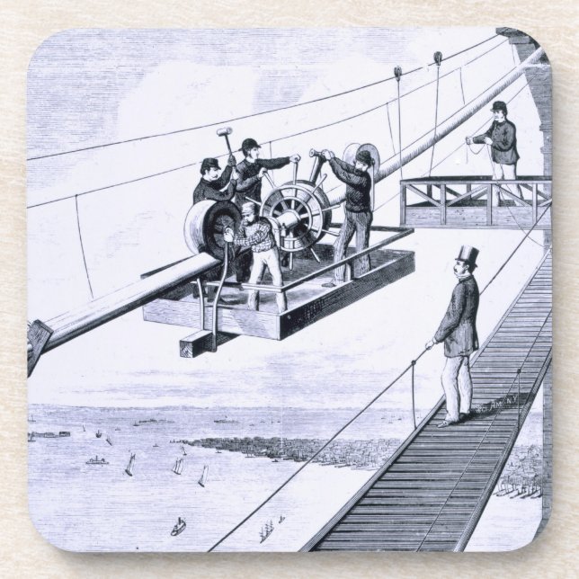 Dessous-de-verre Construction de pont de Brooklyn, New York (litho) (Devant)