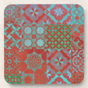 Dessous-de-verre Cool, carreaux de la mer Égée tendance en rouge et