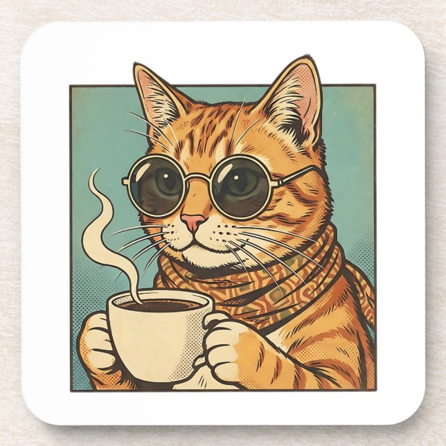 Dessous-de-verre Cool Cat Coffee Retro Style Design for Cat Lovers (Devant)