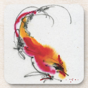 Dessous-de-verre Coq peu commun. Calligraphie et watercolor.