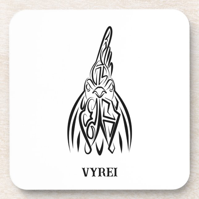 Dessous-de-verre Coq Tribal Noir et Blanc (Devant)