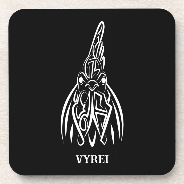 Dessous-de-verre Coq tribal noir et blanc (Devant)