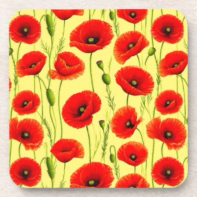 Dessous-de-verre Coquelicots Rouges et Tiges Vertes (Devant)