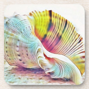 Dessous-de-verre Coquillages rose jaune et bleu aquarelle