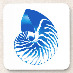 Dessous-de-verre Coquille de Nautilus - bleu cobalt et blanc
