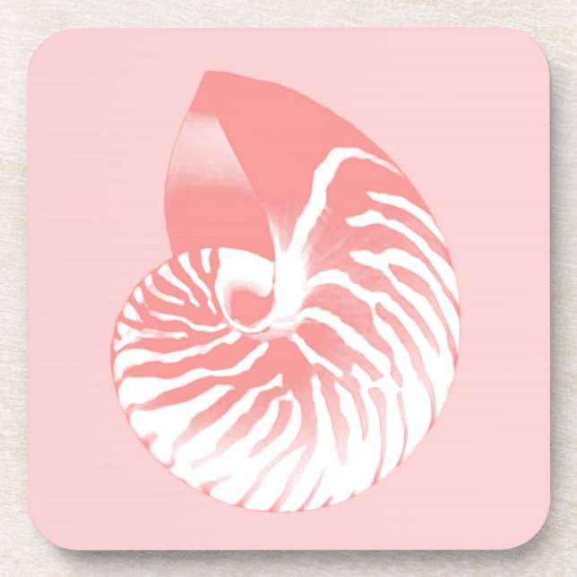 Dessous-de-verre Coquille de Nautilus - corail rose et blanc (Devant)