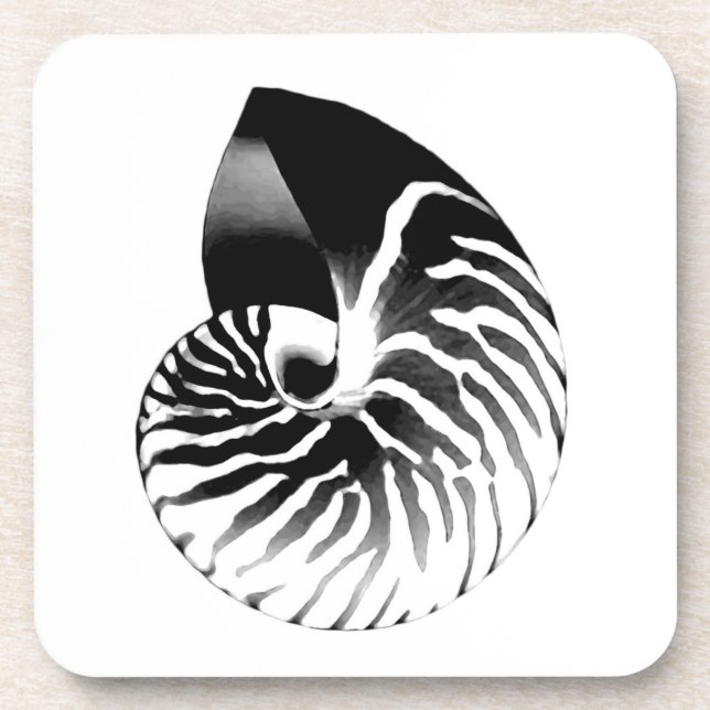 Dessous-de-verre Coquille de Nautilus - noir, gris et blanc (Devant)