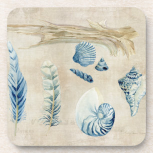 Dessous-de-verre Coquilles d'aquarelle de carnet à dessins de plage