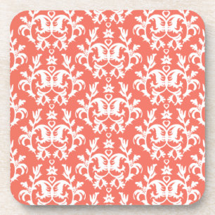 Dessous-de-verre Corail damassé orange blanc graphique Kangaroo Paw